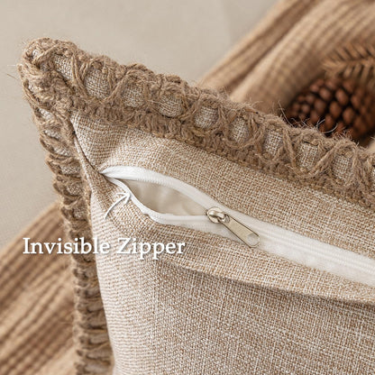 Pack of 2 Decorative Throw Pillow Covers Modern Farmhouse Outdoor Pillow Covers Neutral Linen Burlap Pillowcases Cushions for Couch Bed Living Room Sofa, Champagne 18 X 18 Inches 45 X 45 Cm