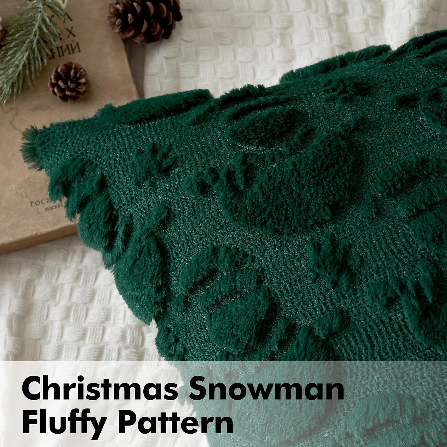 Christmas Pillow Covers 18X18 Inch Dark Green Winter Pillow Covers Set of 2 Decorative Festival Soft Fluffy Snowman Pillowcases for Home Decors Couch Sofa Livingroom Bed