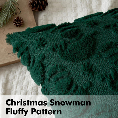Christmas Pillow Covers 18X18 Inch Dark Green Winter Pillow Covers Set of 2 Decorative Festival Soft Fluffy Snowman Pillowcases for Home Decors Couch Sofa Livingroom Bed