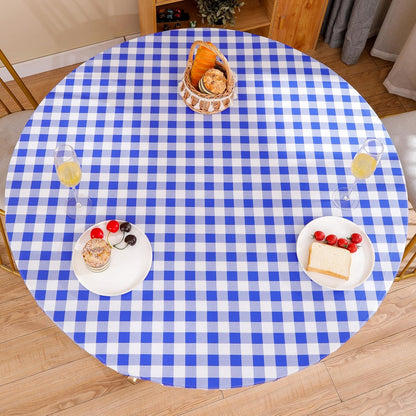 Round Vinyl Fitted Tablecloth with Flannel Backing Elastic Edge Design Table Cover Waterproof Oil-Proof PVC Table Cloth Stain-Resistant Best for 32"-36" Round