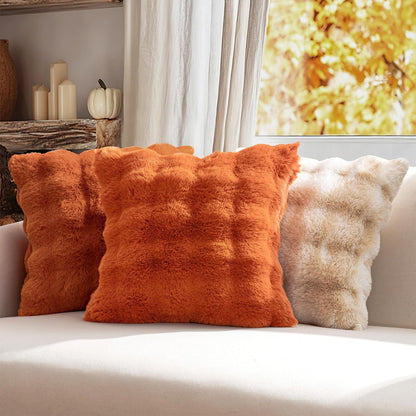 Pack of 2 Decorative Pillow Covers Fall Thick Soft Plush Faux Fur Throw Pillows Luxury Home Decor for Couch Bedroom Living Room Sofa,20X20 Inch Burnt Orange