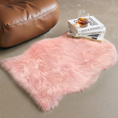 2X3 Fluffy Faux Fur Rug, Ultra Soft Shaggy Sheepskin Rug, High Pile Suede Backed Plush Area Rugs for Bedroom Living Room Indoor Floor Chair Cover Sofa, Pink