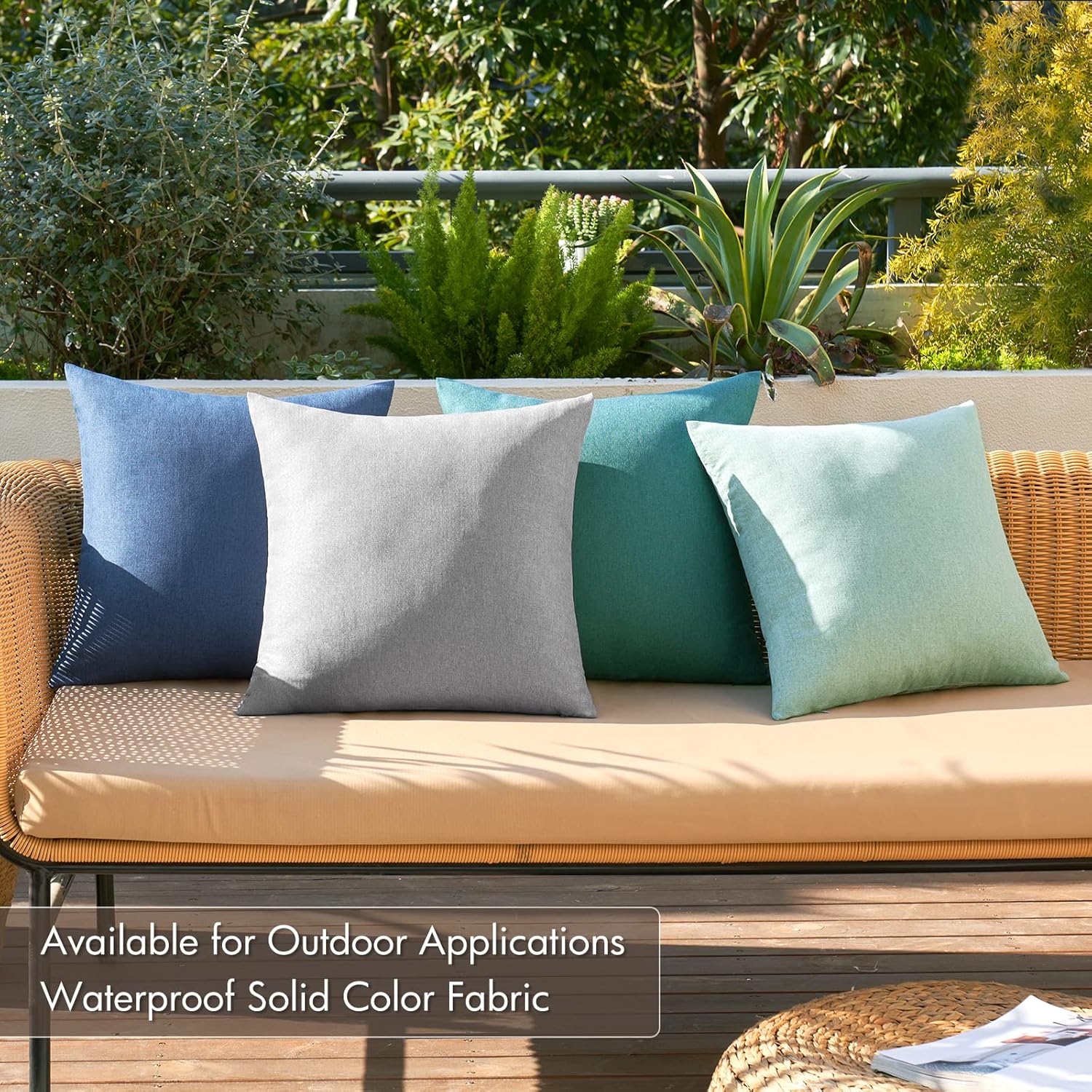 Pack of 4 Decorative Outdoor Throw Pillow Covers Linen Waterproof Pillow Covers Farmhouse Cushion Cases for Patio Garden Tent Balcony Couch Sofa 18X18 Inch Blue