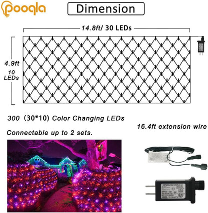 Halloween Net Lights Outdoor Decoration, 14.8X4.9 Ft 300LED Orange Purple Halloween Lights 8 Modes Connectable Twinkle Fairy Mesh Light for Bushes Tree Party Yard Garden Decoration