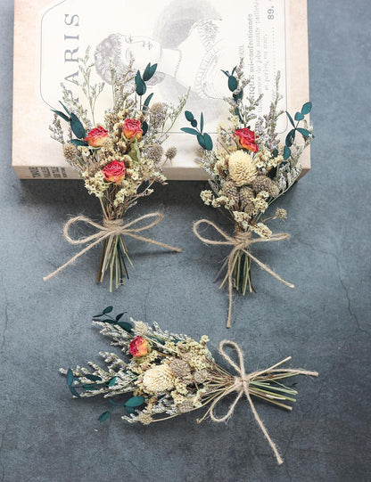 Mini Dried Flower Bouquet (Pack of 6), Rose Bouquets, Party Favours, Bohemian Plate Decoration, Birthday Cake Dried Flower Gift Box Companion, Photography Props (Rose)