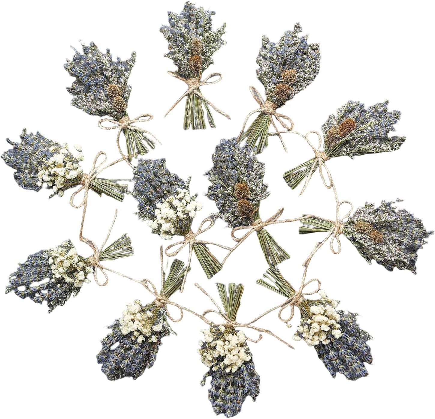 12Pcs Lavender Bouquet, Mini Dried Flower Bouquet, Groom & Best Man Corsage. (Lavender)