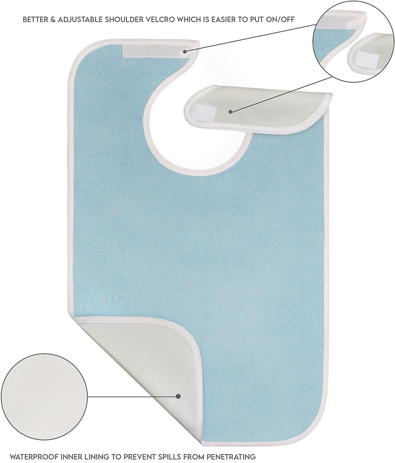 3 Pack Premium Unisex Adult Bibs for Elderly Women Men, Waterproof Bib for Eating, Adjustable and Washable (Blue)