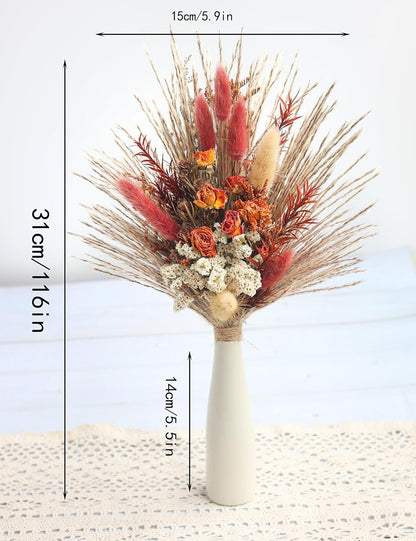 Dried Flowers with Vase,Dried Pampas Grass Bouquet, Wedding Table Decor, Boho Home Decor, Fall Wedding Decorations, Farmhouse Party Table Centrepieces. (Fall)