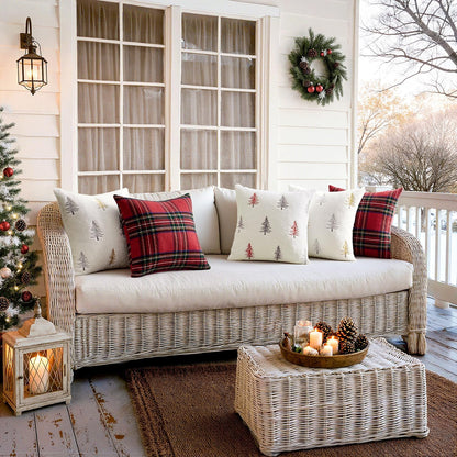 Christmas Decorative Pillow Covers Set of 2 Faux Fur Throw Pillows with Embroidered Christmas Tree 18X18 Inch White Gold Winter Couch Covers for Festival Sofa Bedroom Living Room Home Decor