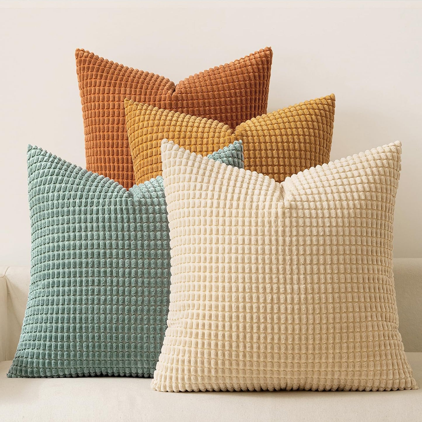 Boho Farmhouse Decorative Pillow Covers 18X18 Inch Set of 4 Rustic Modern Fall Home Decor Couch Home Decor Couch Throw Pillows Summer Corduroy Pillowcases for Sofa Living Room Bed Orange/Teal