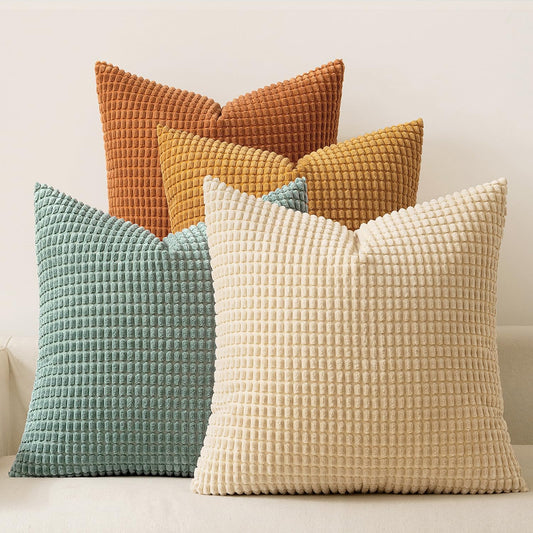 Boho Farmhouse Decorative Pillow Covers 18X18 Inch Set of 4 Rustic Modern Fall Home Decor Couch Home Decor Couch Throw Pillows Summer Corduroy Pillowcases for Sofa Living Room Bed Orange/Teal
