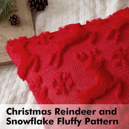 Christmas Reindeer and Snowflakes Pillow Covers 18X18 Inch Red Throw Pillows Set of 2 Decorative Festival Soft Fluffy Winter Pillow Covers for Home Decors Couch Sofa Livingroom Bed