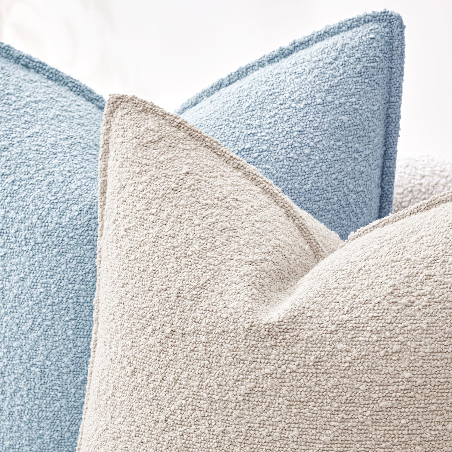 Pack of 2 Decorative Textured Boucle Throw Pillow Covers 18X18 Inch Light Blue Broadside Thick Coastal Boho Pillows for Farmhouse Accents Sofa Couch Bedroom Living Room Home Decor