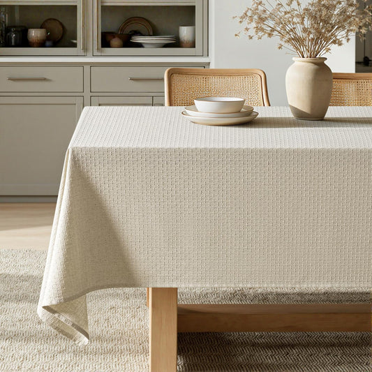 Natural Linen Cottton Table Cloth Rectangle Tablecloth Waterproof Spillproof Cross-Star Textured Table Cltoth Decorative Farmhouse Style for Dining Party Weddings 52X70 Inch