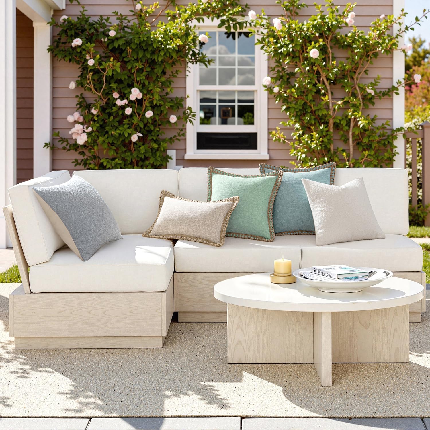 Pack of 2 Decorative Throw Pillow Covers Modern Farmhouse Outdoor Summer Pillow Covers Neutral Linen Burlap Pillowcases Cushions for Couch Bed Living Room Sofa, Light Blue 18 X 18 Inches