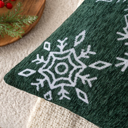 Christmas 2 Pack Dark Green Chenille Throw Pillow Covers Soft Pillow Cases with Snowflake Embroidery Morden for Holiday Decoration Sofa Couch Bedroom Home Decor,18X18 Inch