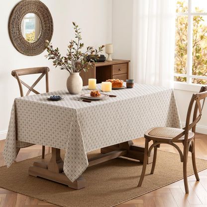 Natural Beige Linen Table Cloth Rectangle Tablecloth Waterproof Spillproof Cross-Star Textured Table Cloth, Decorative Rustic Farmhouse Style for Dining/Party/Buffet/Wedding,52X70 Inch