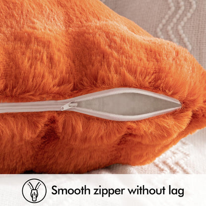 Pack of 2 Decorative Pillow Covers Fall Thick Soft Plush Faux Fur Throw Pillows Luxury Home Decor for Couch Bedroom Living Room Sofa,20X20 Inch Burnt Orange