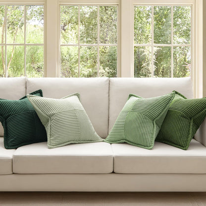 Christmas Green Decorative Throw Pillow Covers 18X18 Inch 4 Packs Soft Boho Farmhouse Pillow Cases Mordern Corduroy Patchwork Cushion Cases for Couch Sofa Bed Gradient Home Decor