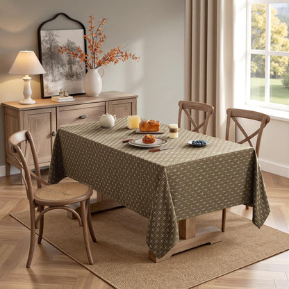 Taupe Linen Table Cloth Rectangle Tablecloth Waterproof Spillproof Cross-Star Textured Table Cloth, Decorative Rustic Farmhouse Style for Dining/Party/Buffet/Wedding,52X70 Inch