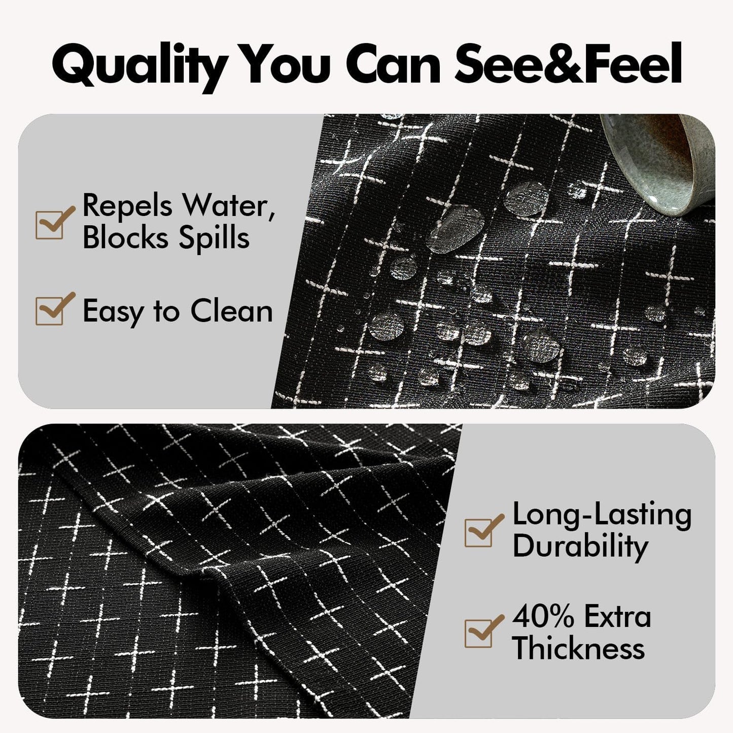 Black Linen Table Cloth Rectangle Tablecloth Waterproof Spillproof Cross-Star Textured Table Cloth, Decorative Rustic Farmhouse Style for Dining/Party/Buffet/Wedding,52X70 Inch