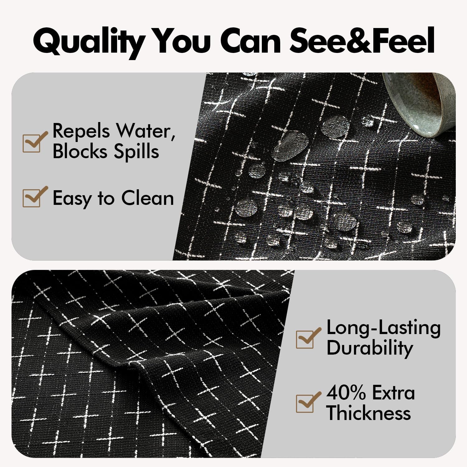 Black Linen Table Cloth Rectangle Tablecloth Waterproof Spillproof Cross-Star Textured Table Cloth, Decorative Rustic Farmhouse Style for Dining/Party/Buffet/Wedding,52X70 Inch