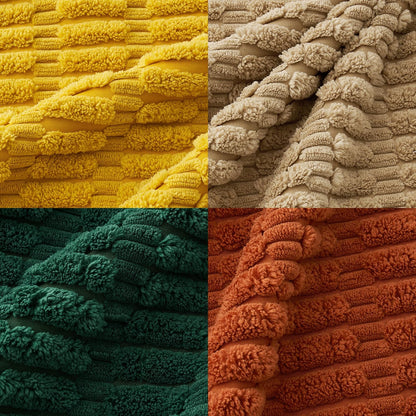 Pack of 4 Boho Farmhouse Yellow and Orange Corduroy Decorative Throw Pillow Covers 18X18 Inch Modern Retro Soft Striped Pillow Covers Home Decor for Sofa Living Room Couch Bed