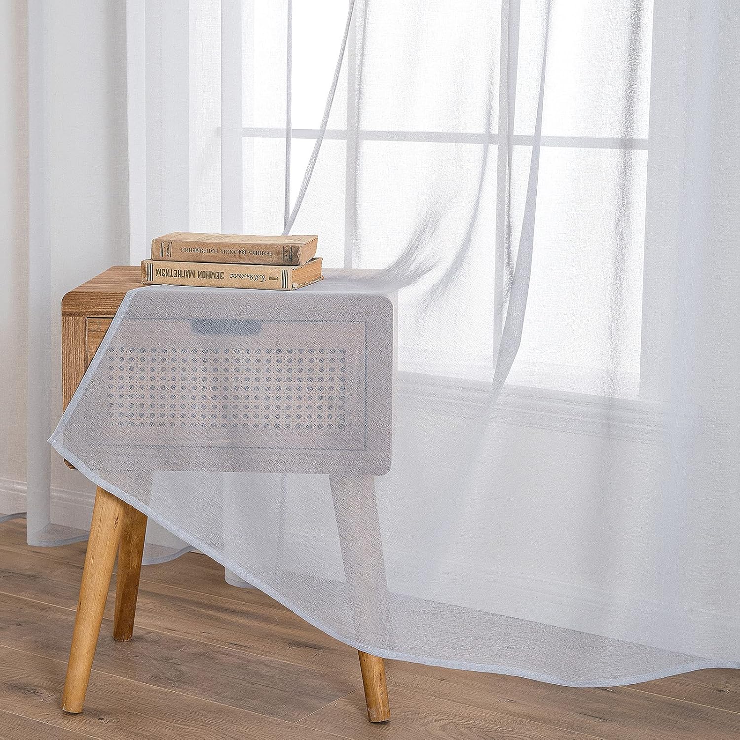 2 Panels Grey Semi Sheer Window Curtains Elegant Grommet Top Window Voile Drapes/Treatment Linen Textured Panels for Bedroom Living Room (54X54 Inches)