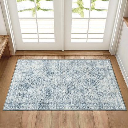 2X3 Washable Entry Rug Door Mat Indoor Entrance, Small Rug for Kitchen Bathroom Bedroom, Non-Slip Stain Resistant Throw Carpet Boho Entryway Decor, Blue