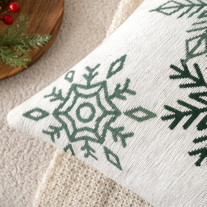 Christmas 2 Pack White and Green Chenille Throw Pillow Covers Soft Pillow Cases with Snowflake Embroidery Morden for Holiday Decoration Sofa Couch Bedroom Home Decor,18X18 Inch