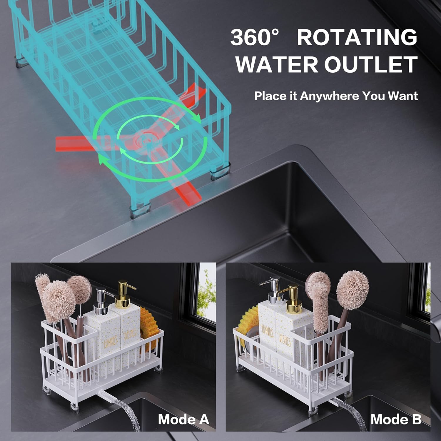 Dish Soap Dispenser, 12 Fl Oz Dual Kitchen Soap Dispensers with Sponge Holder, Pump Glass Bottle Kitchen Soap Dispenser Set, Modern Hand and Dish Soap Bottle Set Removable