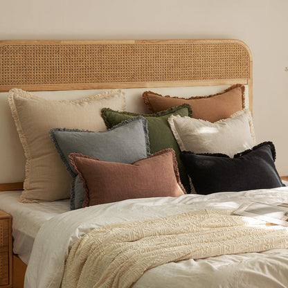 Decorative Throw Pillow Covers Neutral Linen Fringe Throw Pillows Set of 2 Brick Boho Farmhouse Cushion Covers with Tassels for Couch Sofa Bed Living Room Spring Home Decor 18X18 Inch