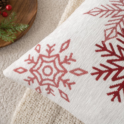 Christmas 2 Pack White and Red Chenille Throw Pillow Covers Soft Pillow Cases with Snowflake Embroidery Morden for Holiday Decoration Sofa Couch Bedroom Home Decor,18X18 Inch