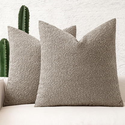 18X18 Inch Decorative Pillow Covers for Couch Bed Set of 2 Textured Boucle Neutral Throw Pillows Light Taupe Accent Solid Cushion Pillowcase Cozy Soft Sofa Livingroom Home Decor