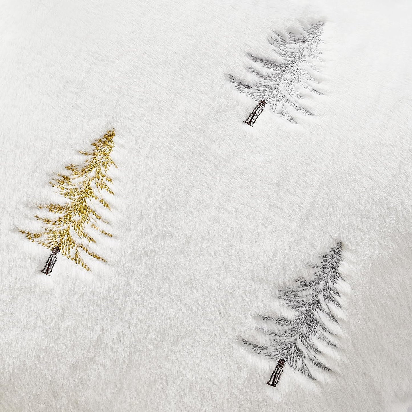 Christmas Decorative Pillow Covers Set of 2 Faux Fur Throw Pillows with Embroidered Christmas Tree 18X18 Inch White Gold Winter Couch Covers for Festival Sofa Bedroom Living Room Home Decor