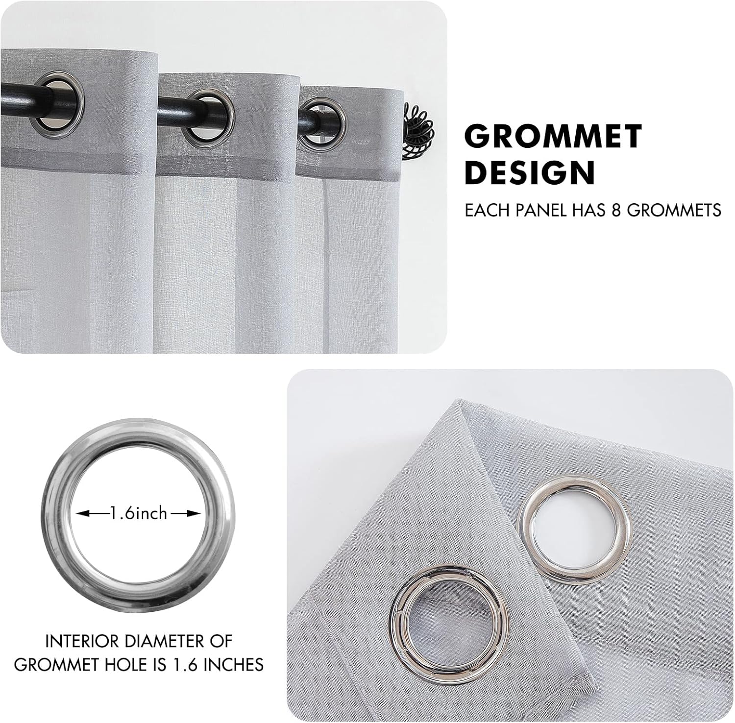 2 Panels Grey Semi Sheer Window Curtains Elegant Grommet Top Window Voile Drapes/Treatment Linen Textured Panels for Bedroom Living Room (54X54 Inches)