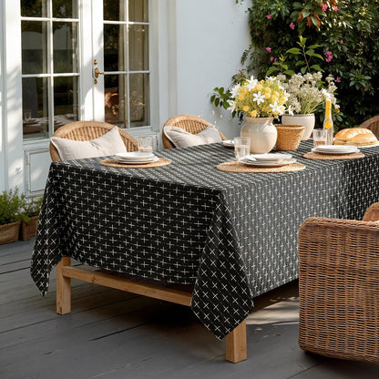 Black Linen Table Cloth Rectangle Tablecloth Waterproof Spillproof Cross-Star Textured Table Cloth, Decorative Rustic Farmhouse Style for Dining/Party/Buffet/Wedding,52X70 Inch