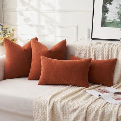 Pack of 2 Corduroy Decorative Throw Pillow Covers Bundle Pack of 2 Chenille Decorative Throw Pillow Covers 18X18 Inch Rust
