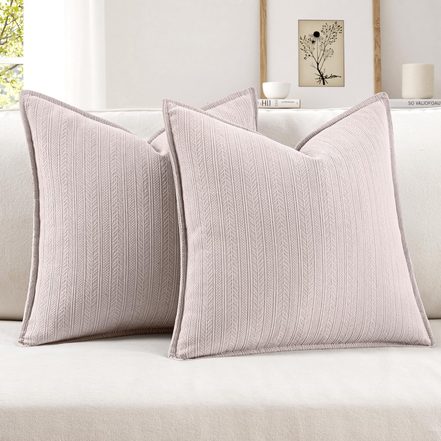 20X20 Inch Aesthetic Pink Decorative Couch Pillow Covers Set of 2 Chenille Throw Pillow Covers Farmhouse Cushion Cases with Elegant Design for Home Decor Sofa Bedroom Living Room