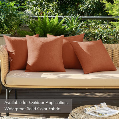 Fall Pack of 4 Decorative Rust Throw Pillow Covers Linen Waterproof Pillow Covers Outdoor Farmhouse Cushion Cases for Patio Garden Tent Balcony Couch Sofa 18X18 Inch
