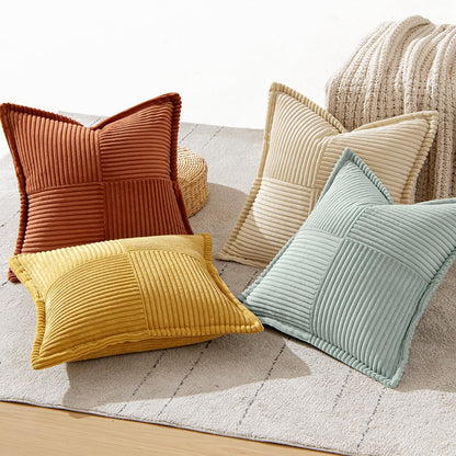 Fall Teal-Orange Decorative Throw Pillow Covers 18X18 Inch 4 Packs Soft Boho Farmhouse Pillow Cases Modern Corduroy Patchwork Cushion Covers for Couch Sofa Bed with Flange Edge Home Decor