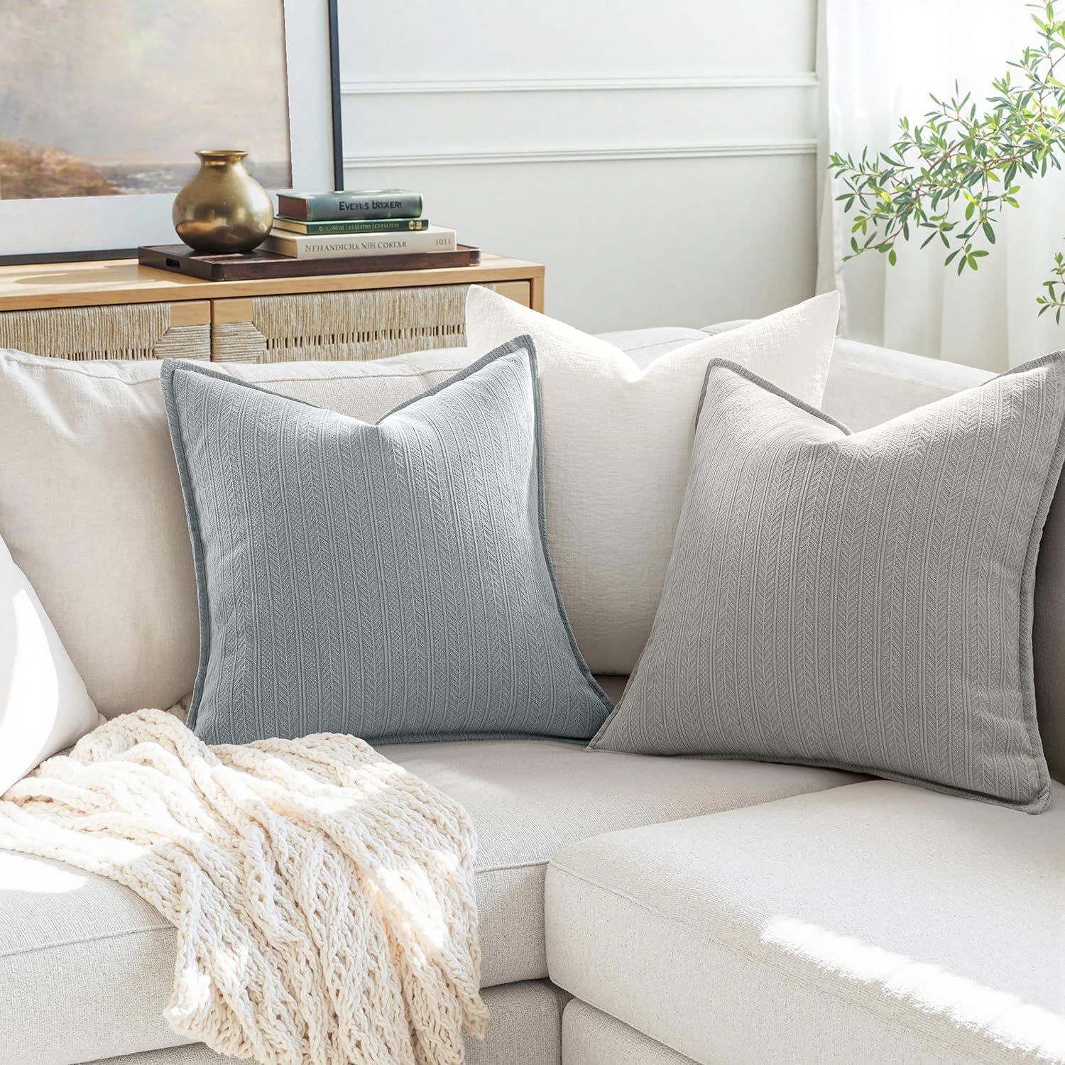 20X20 Inch Aqua Blue Decorative Couch Pillow Covers Set of 2 Chenille Throw Pillow Covers Coastal Farmhouse Cushion Cases with Elegant Design for Home Decor Sofa Bedroom Living Room