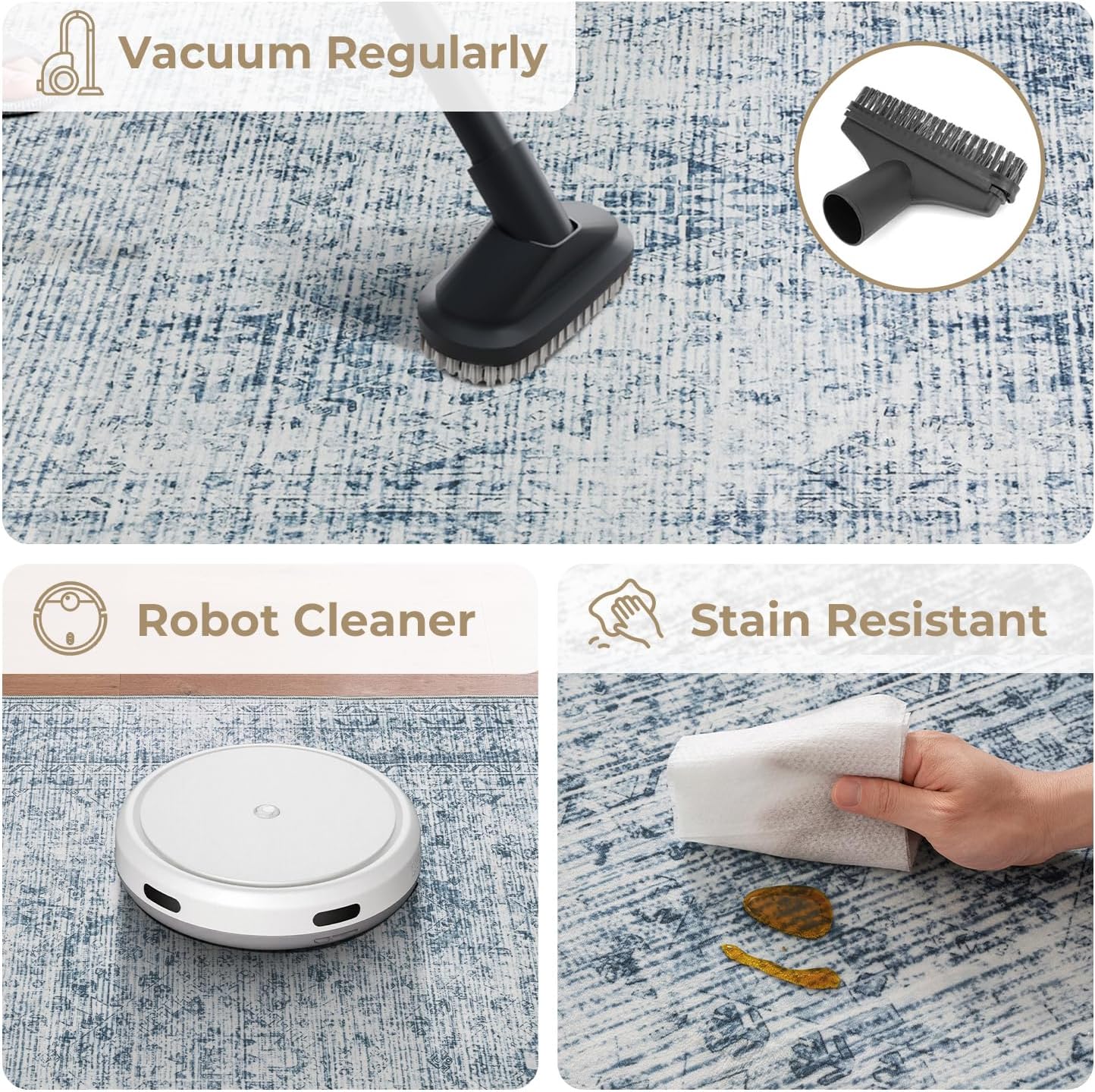 2X3 Washable Entry Rug Door Mat Indoor Entrance, Small Rug for Kitchen Bathroom Bedroom, Non-Slip Stain Resistant Throw Carpet Boho Entryway Decor, Blue