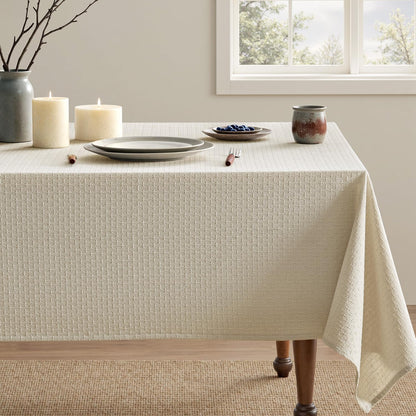 Natural Linen Cottton Table Cloth Rectangle Tablecloth Waterproof Spillproof Cross-Star Textured Table Cltoth Decorative Farmhouse Style for Dining Party Weddings 52X70 Inch