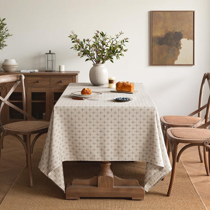 Natural Beige Linen Table Cloth Rectangle Tablecloth Waterproof Spillproof Cross-Star Textured Table Cloth, Decorative Rustic Farmhouse Style for Dining/Party/Buffet/Wedding,52X70 Inch