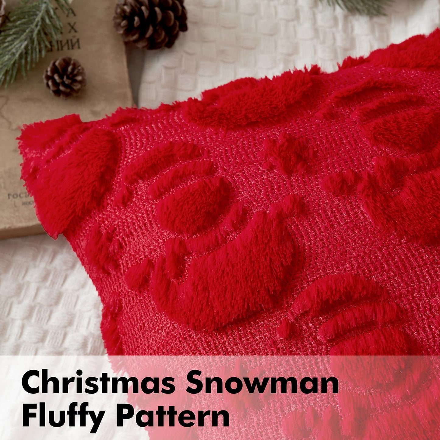Christmas Pillow Covers 18X18 Inch Red Winter Pillow Covers Set of 2 Decorative Festival Soft Fluffy Snowman Pillowcases for Home Decors Couch Sofa Livingroom Bed