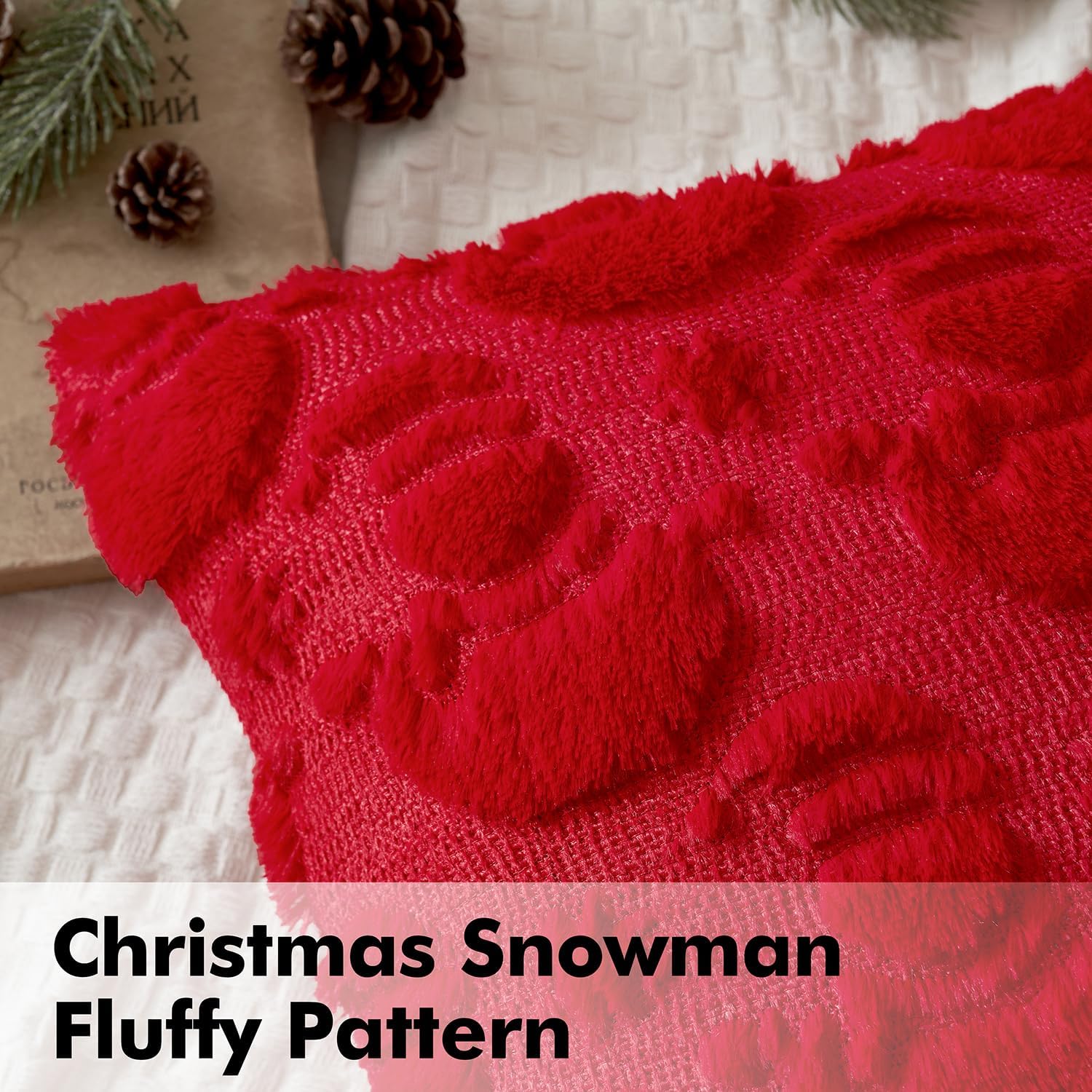 Christmas Pillow Covers 18X18 Inch Red Winter Pillow Covers Set of 2 Decorative Festival Soft Fluffy Snowman Pillowcases for Home Decors Couch Sofa Livingroom Bed