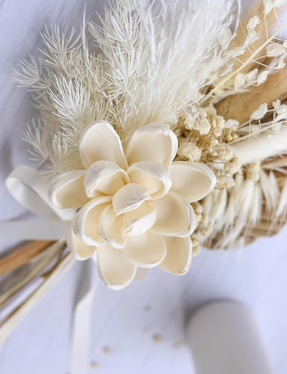 Dried Flowers Bouquet with Vase,Dried Pampas Grass Bouquet, Dried Flowers for Boho Home Decor,Farmhouse Decor, Wedding Party Table Centrepieces. (White)