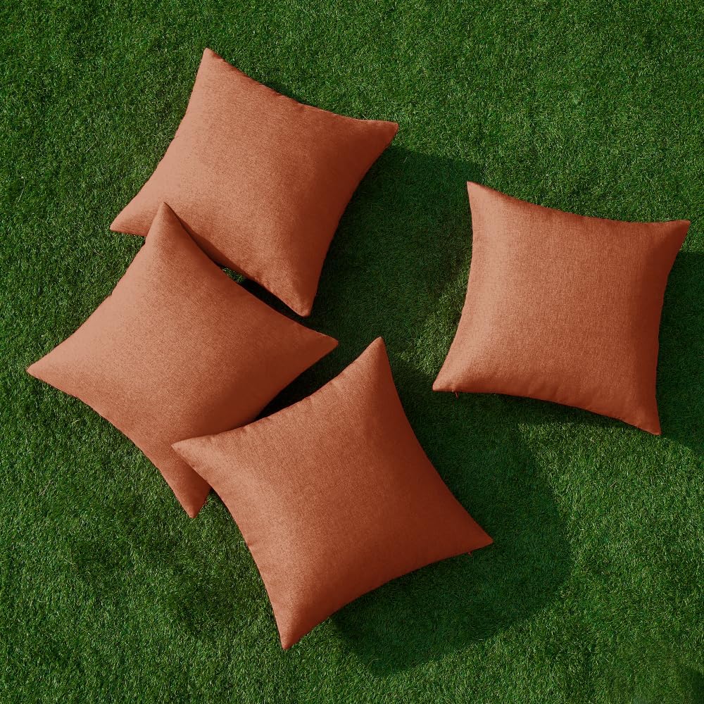 Fall Pack of 4 Decorative Rust Throw Pillow Covers Linen Waterproof Pillow Covers Outdoor Farmhouse Cushion Cases for Patio Garden Tent Balcony Couch Sofa 18X18 Inch