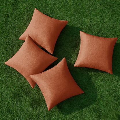 Fall Pack of 4 Decorative Rust Throw Pillow Covers Linen Waterproof Pillow Covers Outdoor Farmhouse Cushion Cases for Patio Garden Tent Balcony Couch Sofa 18X18 Inch